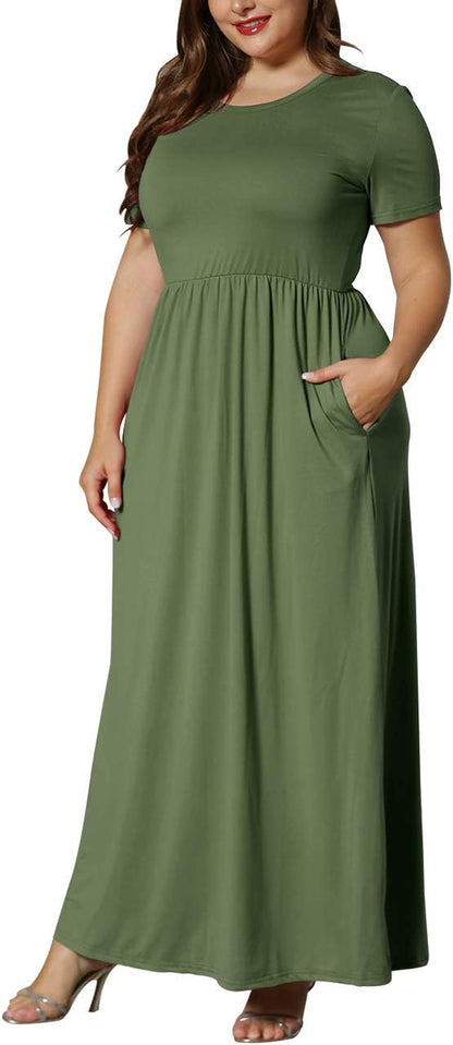 Women’S plus Size Maxi Dresses for Curvy Women Summer Casual Short Sleeve 2026 Long Dress 14W-26W