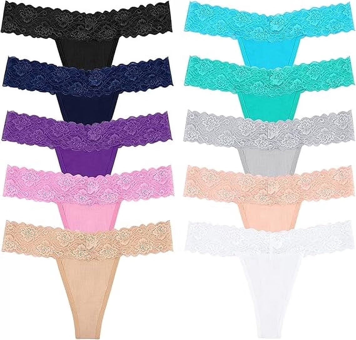 Lace Thongs for Women, 20-Pack Low Rise No Show Stay-Put Breathable